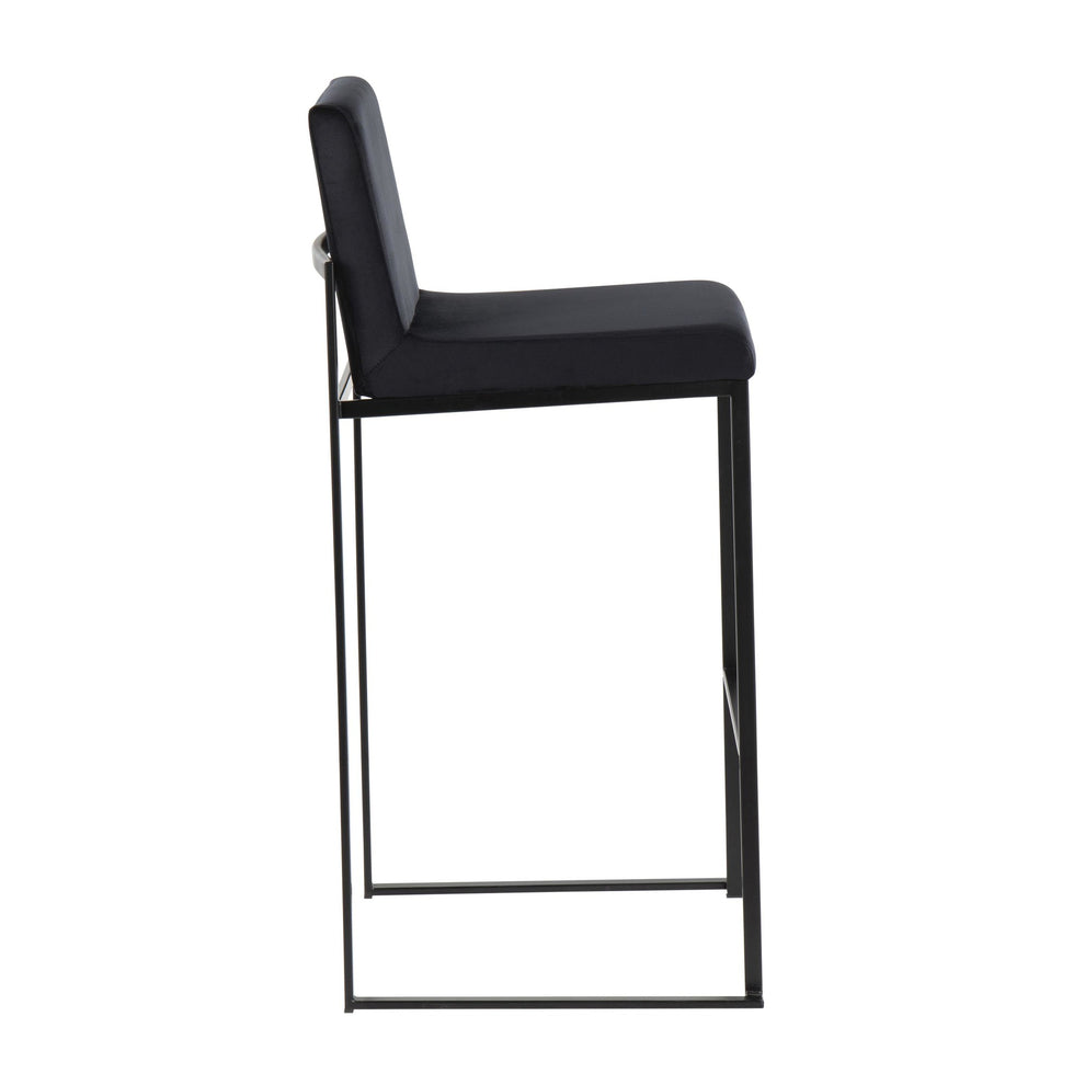 Fuji Contemporary High Back Barstool in Black Steel and Black Velvet By LumiSource - Set of 2 | Bar Stools | Modishstore - 6