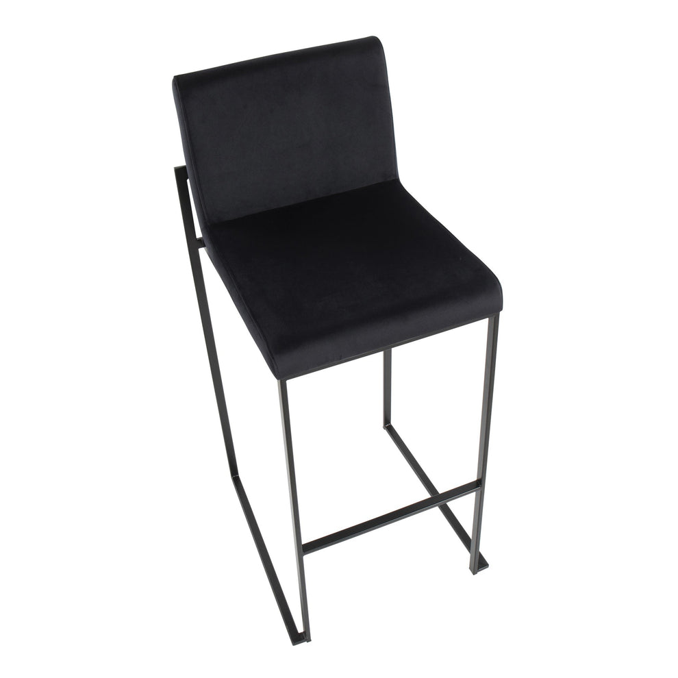 Fuji Contemporary High Back Barstool in Black Steel and Black Velvet By LumiSource - Set of 2 | Bar Stools | Modishstore - 3