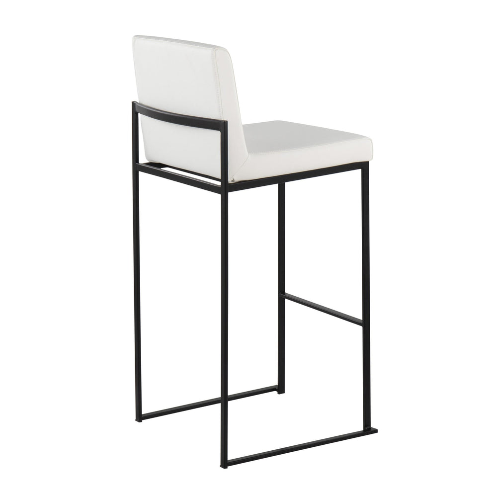 Fuji Contemporary High Back Barstool in Black Steel and White Faux Leather By LumiSource - Set of 2 | Bar Stools | Modishstore - 7