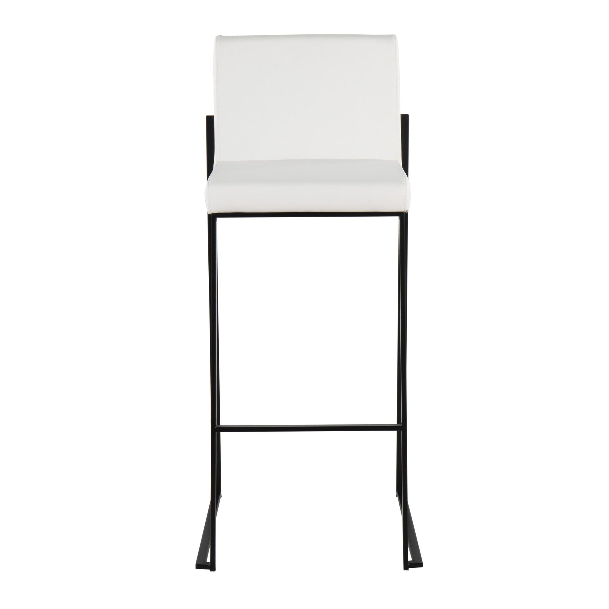 Fuji Contemporary High Back Barstool in Black Steel and White Faux Leather By LumiSource - Set of 2 | Bar Stools | Modishstore - 2