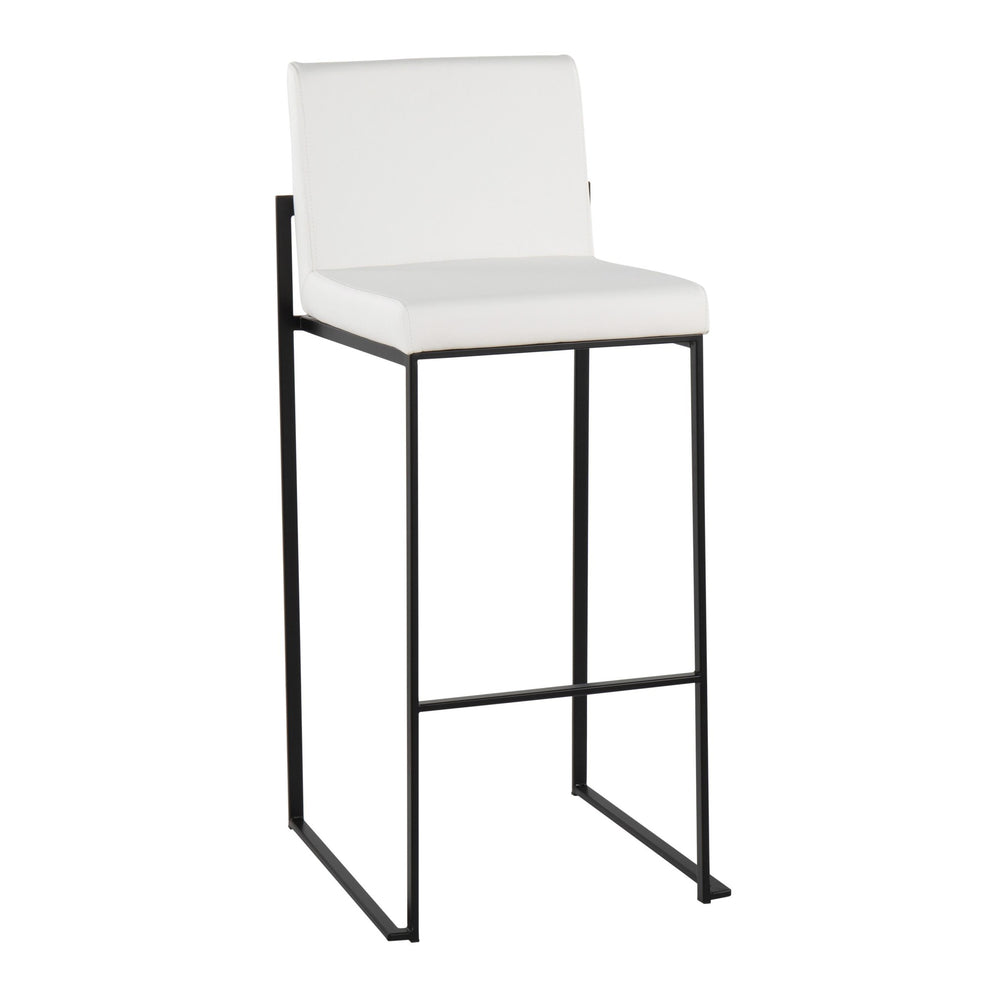 Fuji Contemporary High Back Barstool in Black Steel and White Faux Leather By LumiSource - Set of 2 | Bar Stools | Modishstore - 5