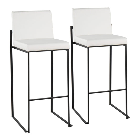 Fuji Contemporary High Back Barstool in Black Steel and White Faux Leather By LumiSource - Set of 2 | Bar Stools | Modishstore