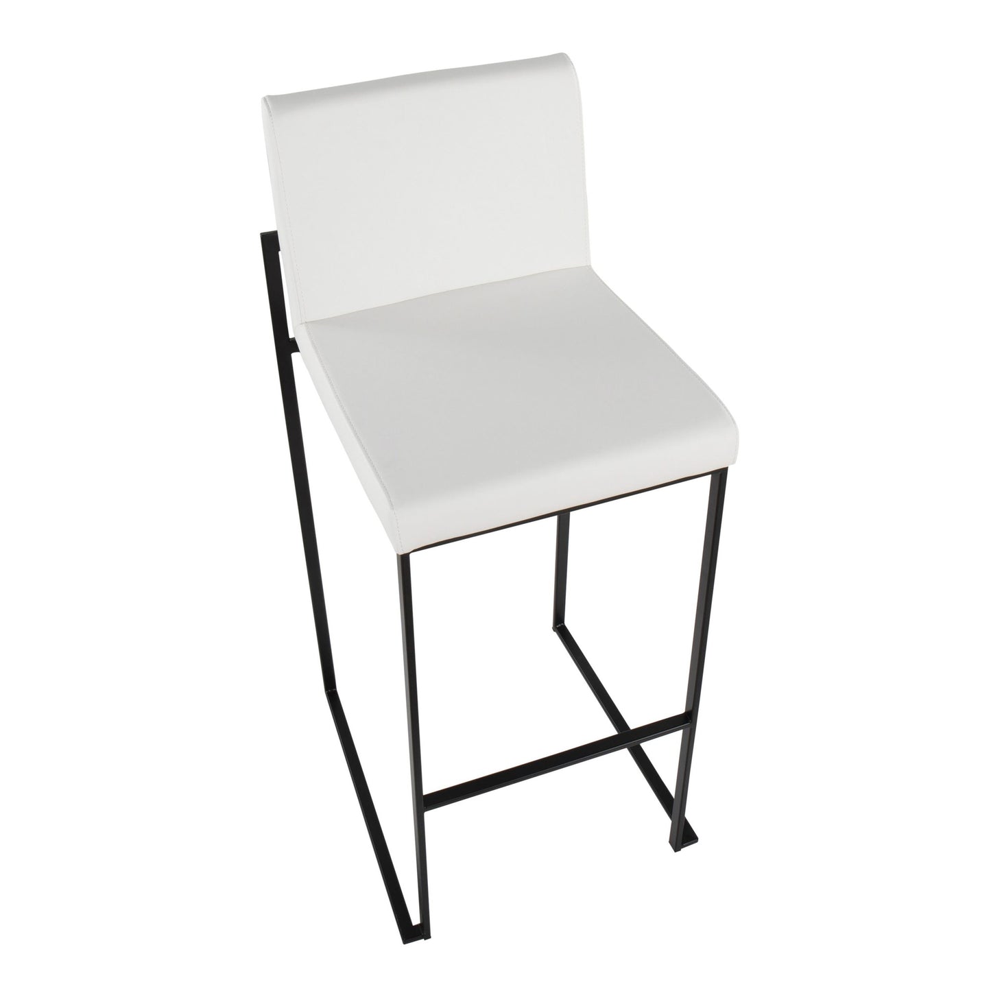 Fuji Contemporary High Back Barstool in Black Steel and White Faux Leather By LumiSource - Set of 2 | Bar Stools | Modishstore - 3