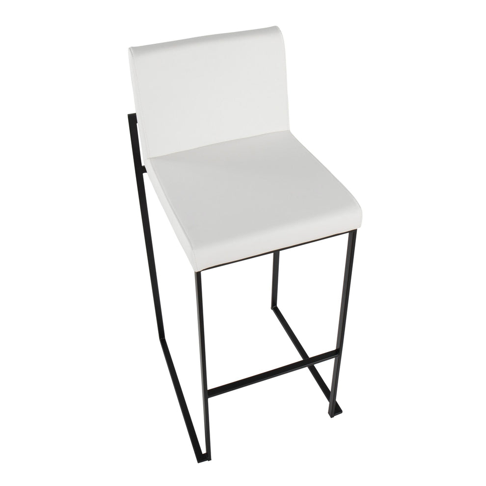 Fuji Contemporary High Back Barstool in Black Steel and White Faux Leather By LumiSource - Set of 2 | Bar Stools | Modishstore - 3