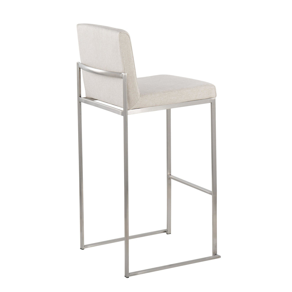 Fuji Contemporary High Back Barstool in Stainless Steel and Beige Fabric By LumiSource - Set of 2 | Bar Stools | Modishstore - 7