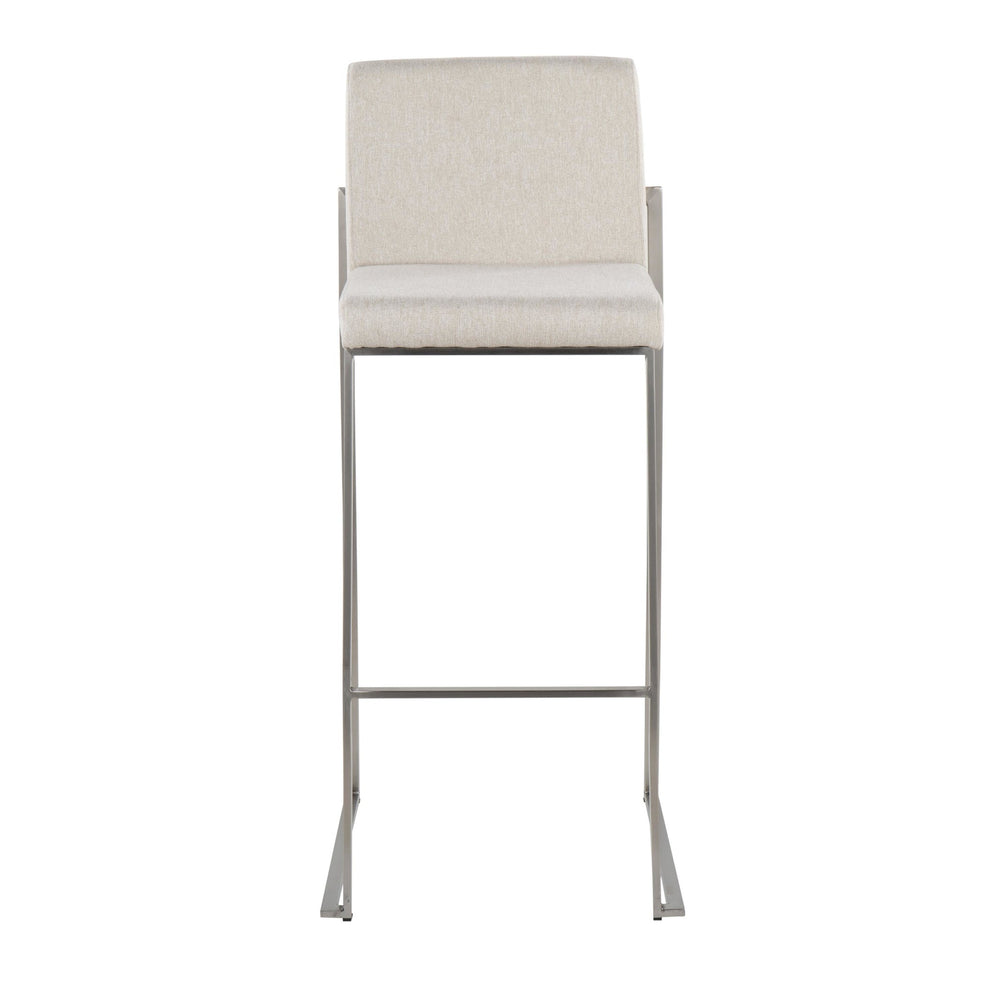 Fuji Contemporary High Back Barstool in Stainless Steel and Beige Fabric By LumiSource - Set of 2 | Bar Stools | Modishstore - 2