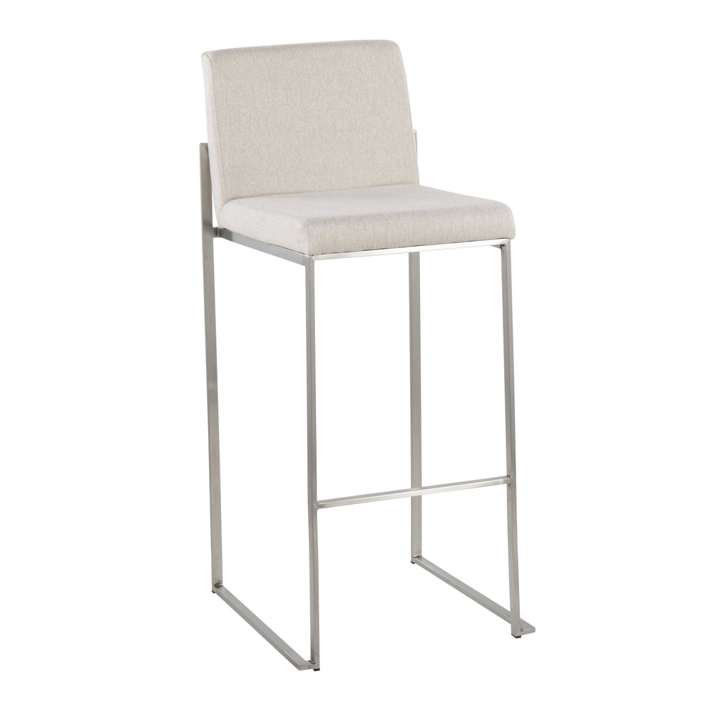 Fuji Contemporary High Back Barstool in Stainless Steel and Beige Fabric By LumiSource - Set of 2 | Bar Stools | Modishstore - 5