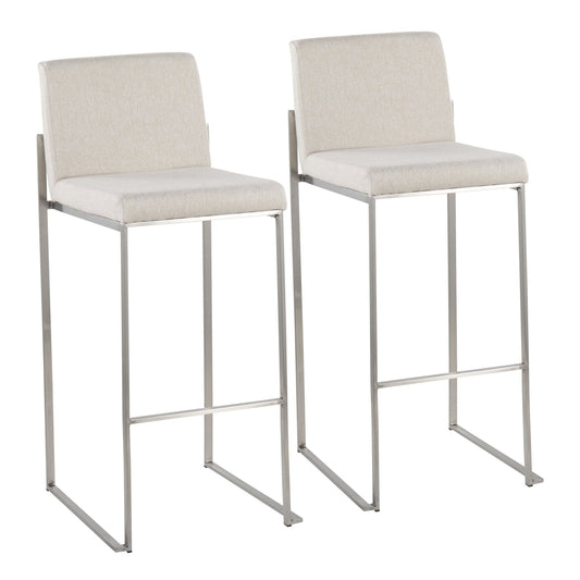 Fuji Contemporary High Back Barstool in Stainless Steel and Beige Fabric By LumiSource - Set of 2 | Bar Stools | Modishstore