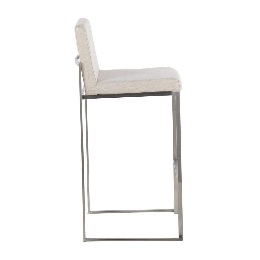 Fuji Contemporary High Back Barstool in Stainless Steel and Beige Fabric By LumiSource - Set of 2 | Bar Stools | Modishstore - 6