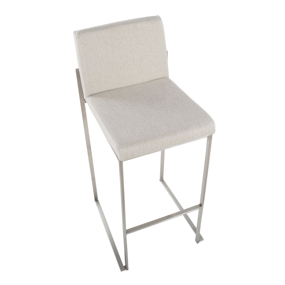 Fuji Contemporary High Back Barstool in Stainless Steel and Beige Fabric By LumiSource - Set of 2 | Bar Stools | Modishstore - 3