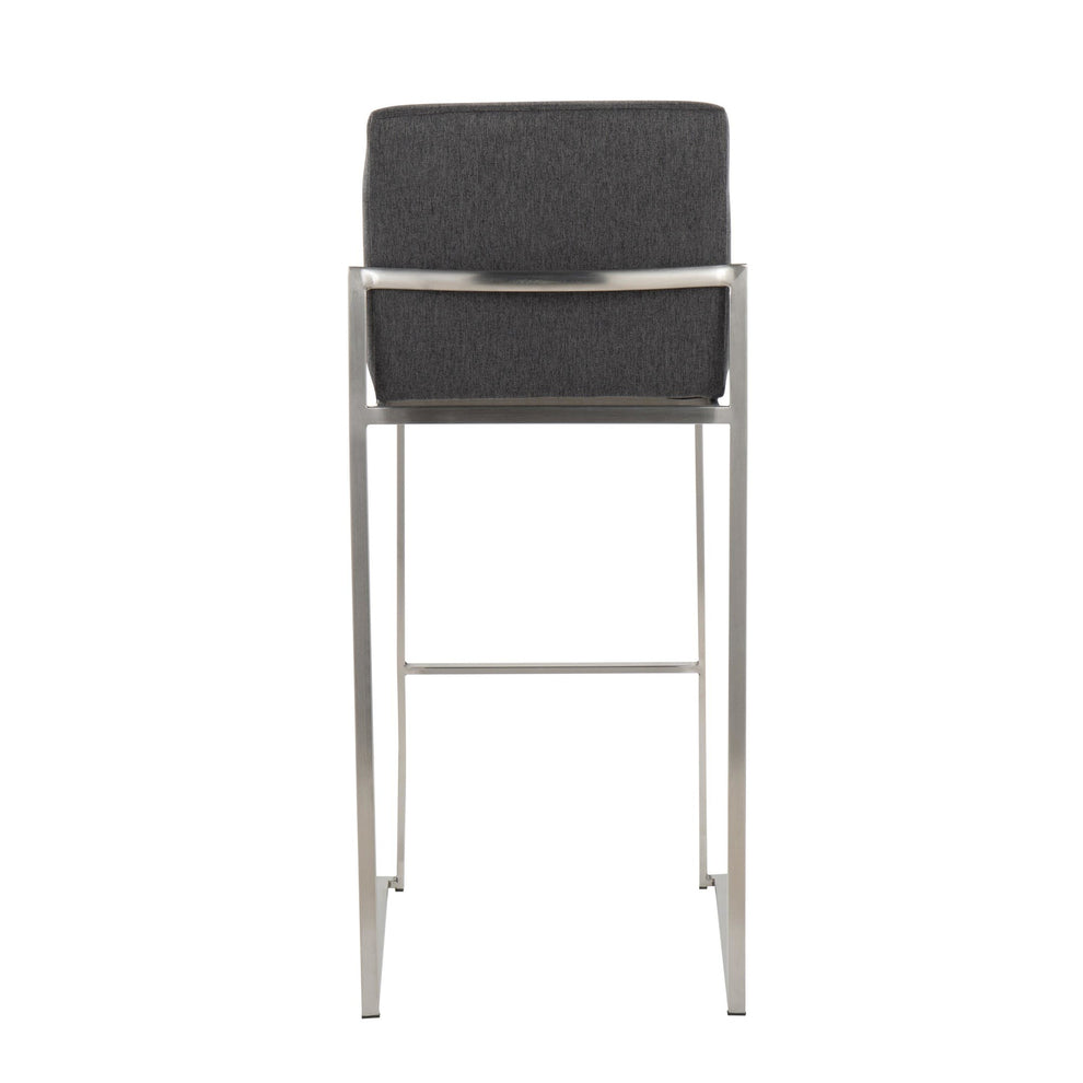 Fuji Contemporary High Back Barstool in Stainless Steel and Beige Fabric By LumiSource - Set of 2 | Bar Stools | Modishstore - 16