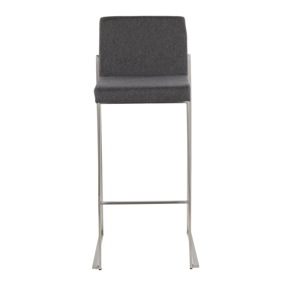 Fuji Contemporary High Back Barstool in Stainless Steel and Beige Fabric By LumiSource - Set of 2 | Bar Stools | Modishstore - 10