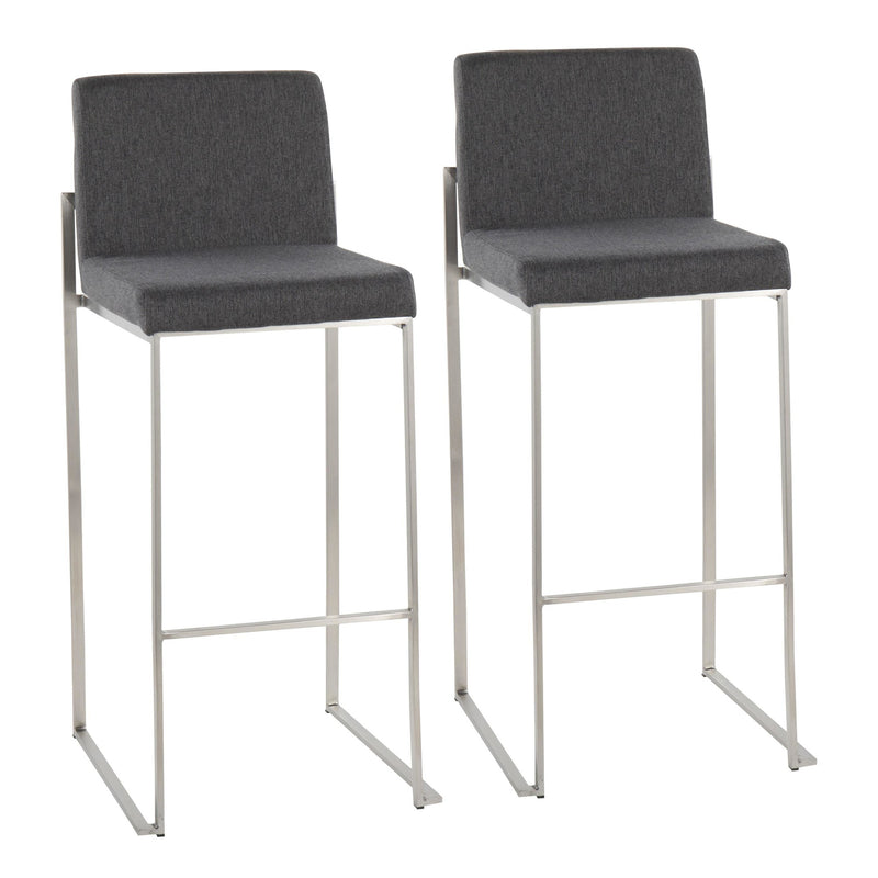 Fuji Contemporary High Back Barstool in Stainless Steel and Beige Fabric By LumiSource - Set of 2 | Bar Stools | Modishstore - 9