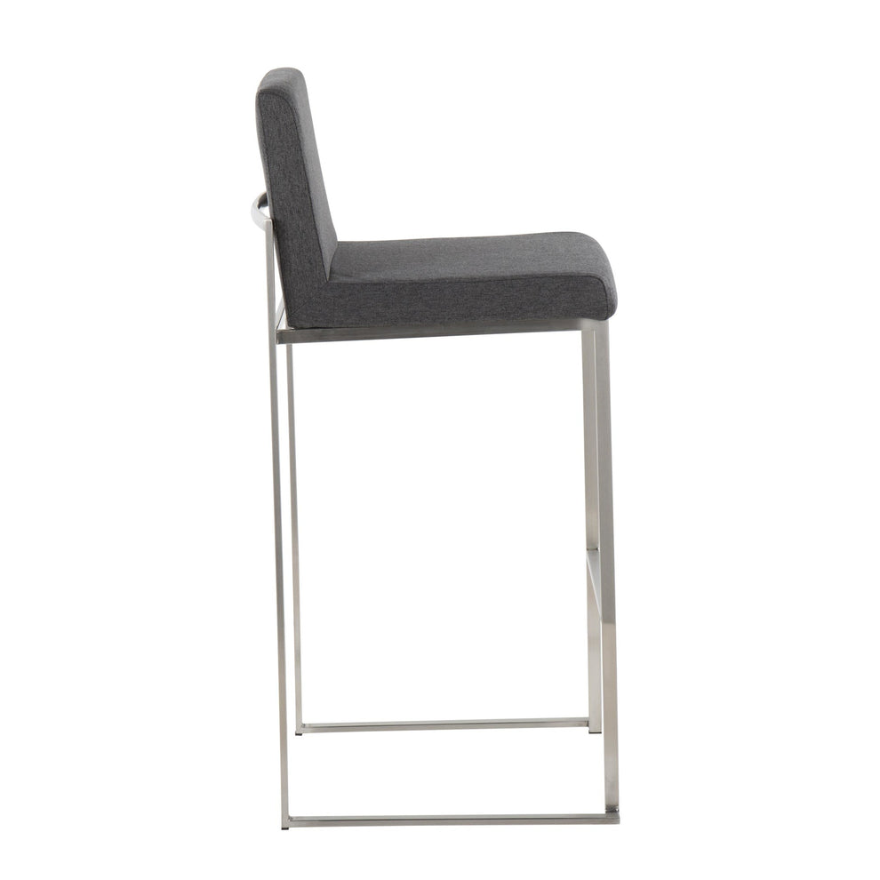 Fuji Contemporary High Back Barstool in Stainless Steel and Beige Fabric By LumiSource - Set of 2 | Bar Stools | Modishstore - 14