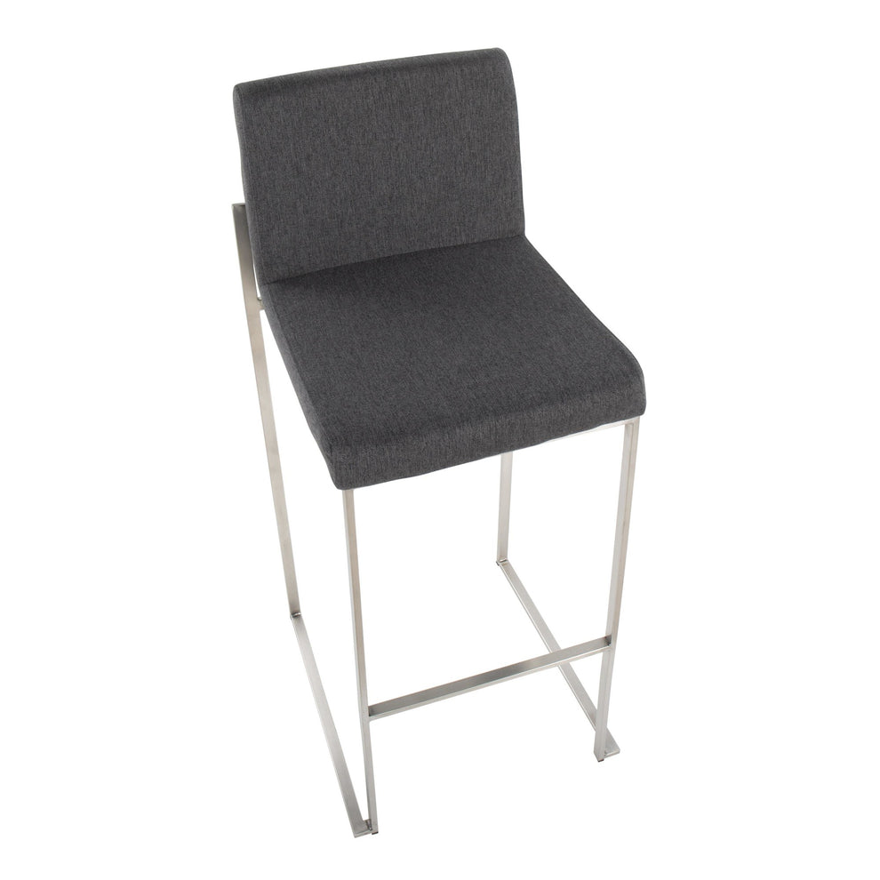 Fuji Contemporary High Back Barstool in Stainless Steel and Beige Fabric By LumiSource - Set of 2 | Bar Stools | Modishstore - 11