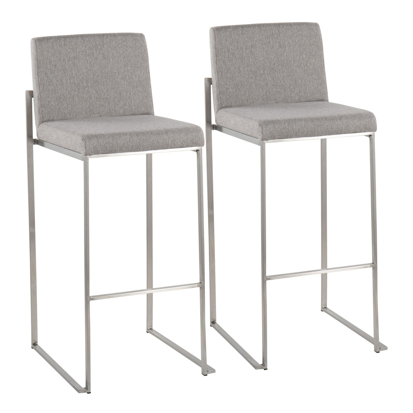 Fuji Contemporary High Back Barstool in Stainless Steel and Beige Fabric By LumiSource - Set of 2 | Bar Stools | Modishstore - 17