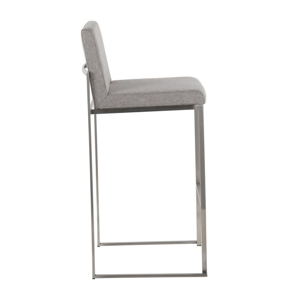 Fuji Contemporary High Back Barstool in Stainless Steel and Beige Fabric By LumiSource - Set of 2 | Bar Stools | Modishstore - 22