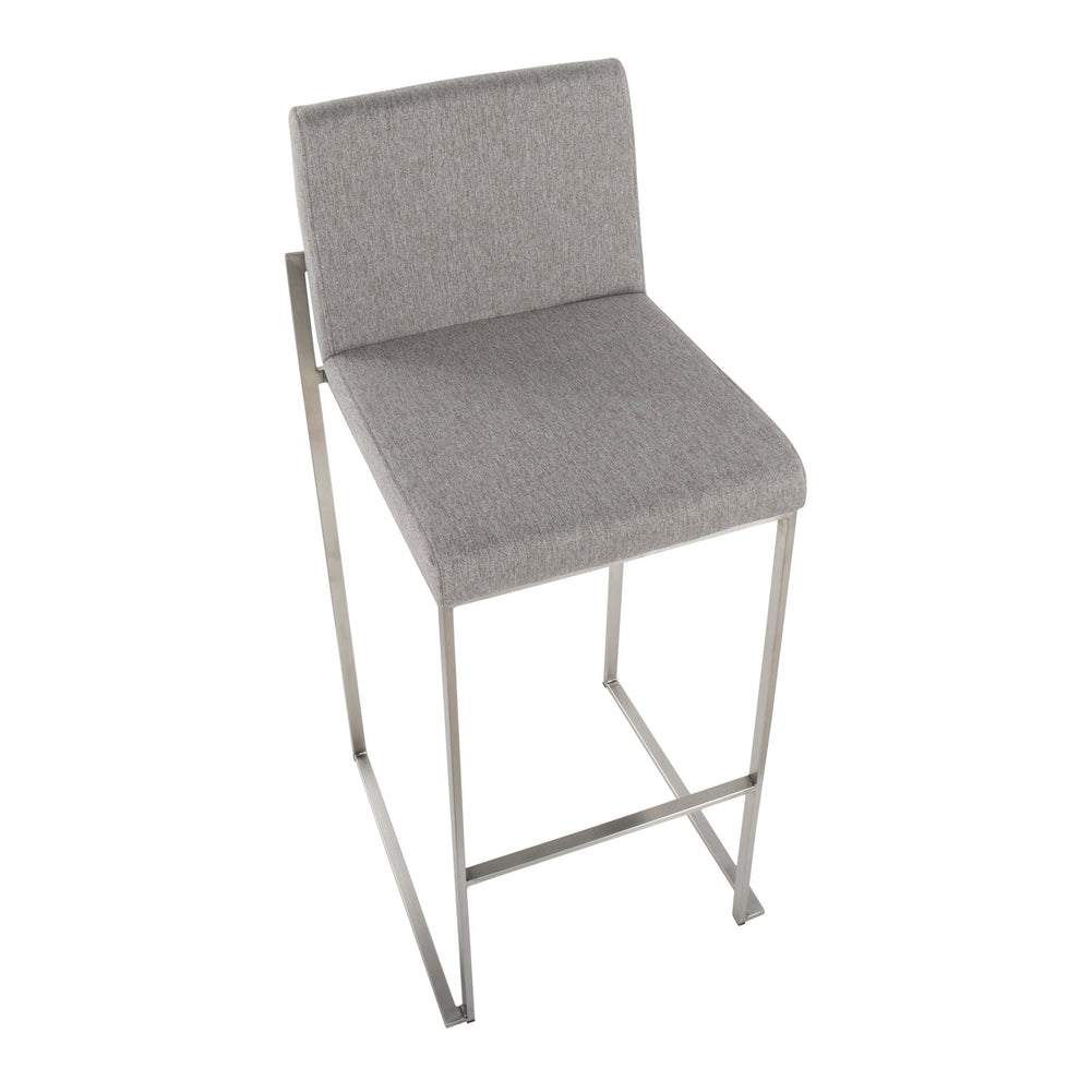 Fuji Contemporary High Back Barstool in Stainless Steel and Beige Fabric By LumiSource - Set of 2 | Bar Stools | Modishstore - 19