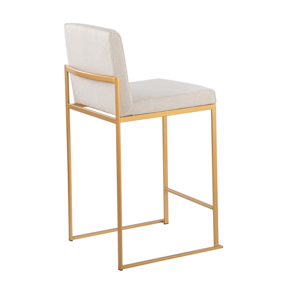 Fuji Contemporary High Back Counter Stool in Gold Steel and Beige Fabric By LumiSource - Set of 2 | Counter Stools | Modishstore - 7