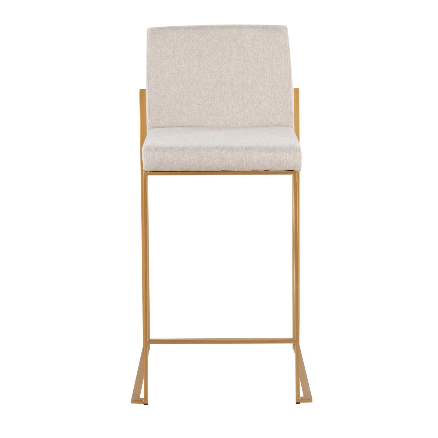 Fuji Contemporary High Back Counter Stool in Gold Steel and Beige Fabric By LumiSource - Set of 2 | Counter Stools | Modishstore - 2