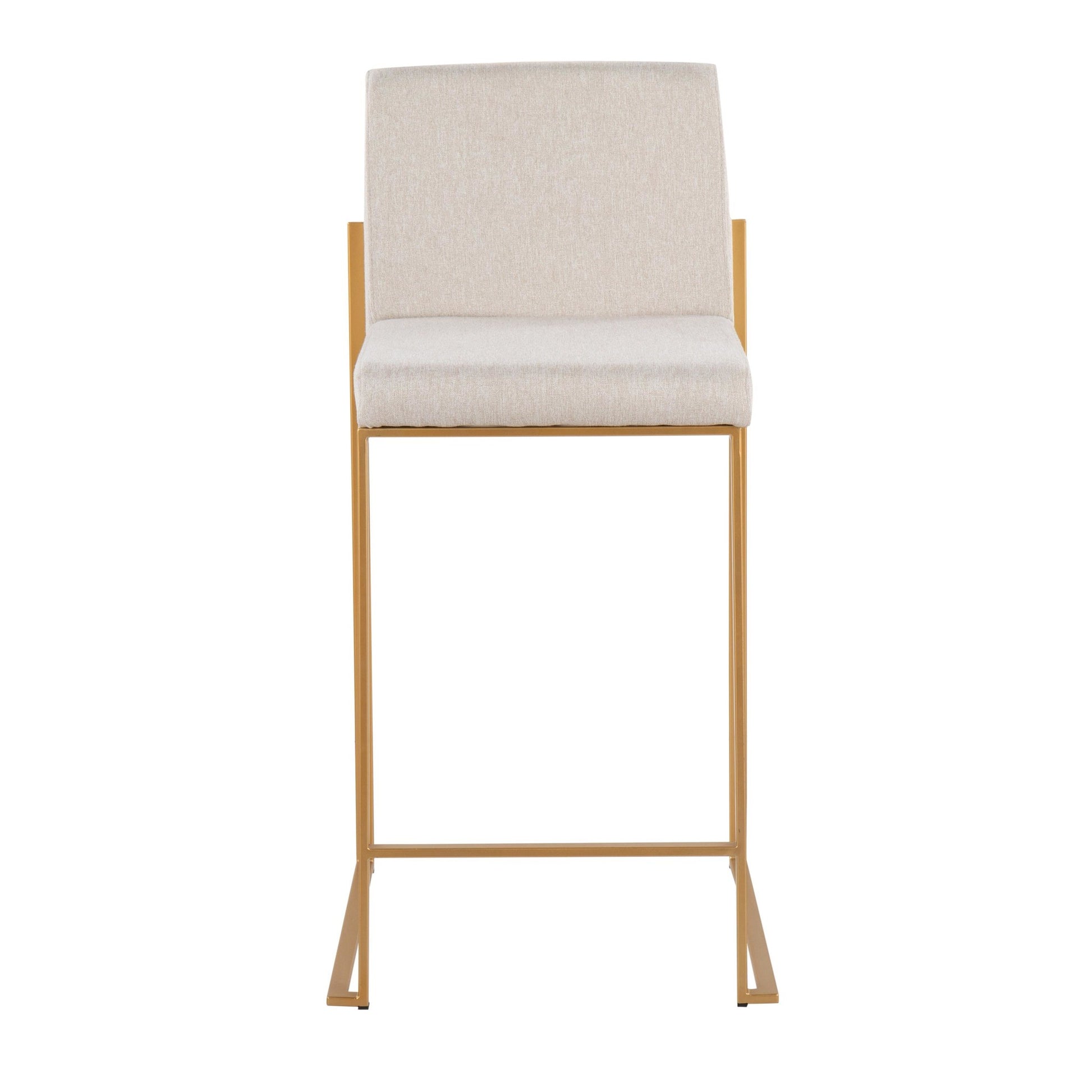 Fuji Contemporary High Back Counter Stool in Gold Steel and Beige Fabric By LumiSource - Set of 2 | Counter Stools | Modishstore - 2