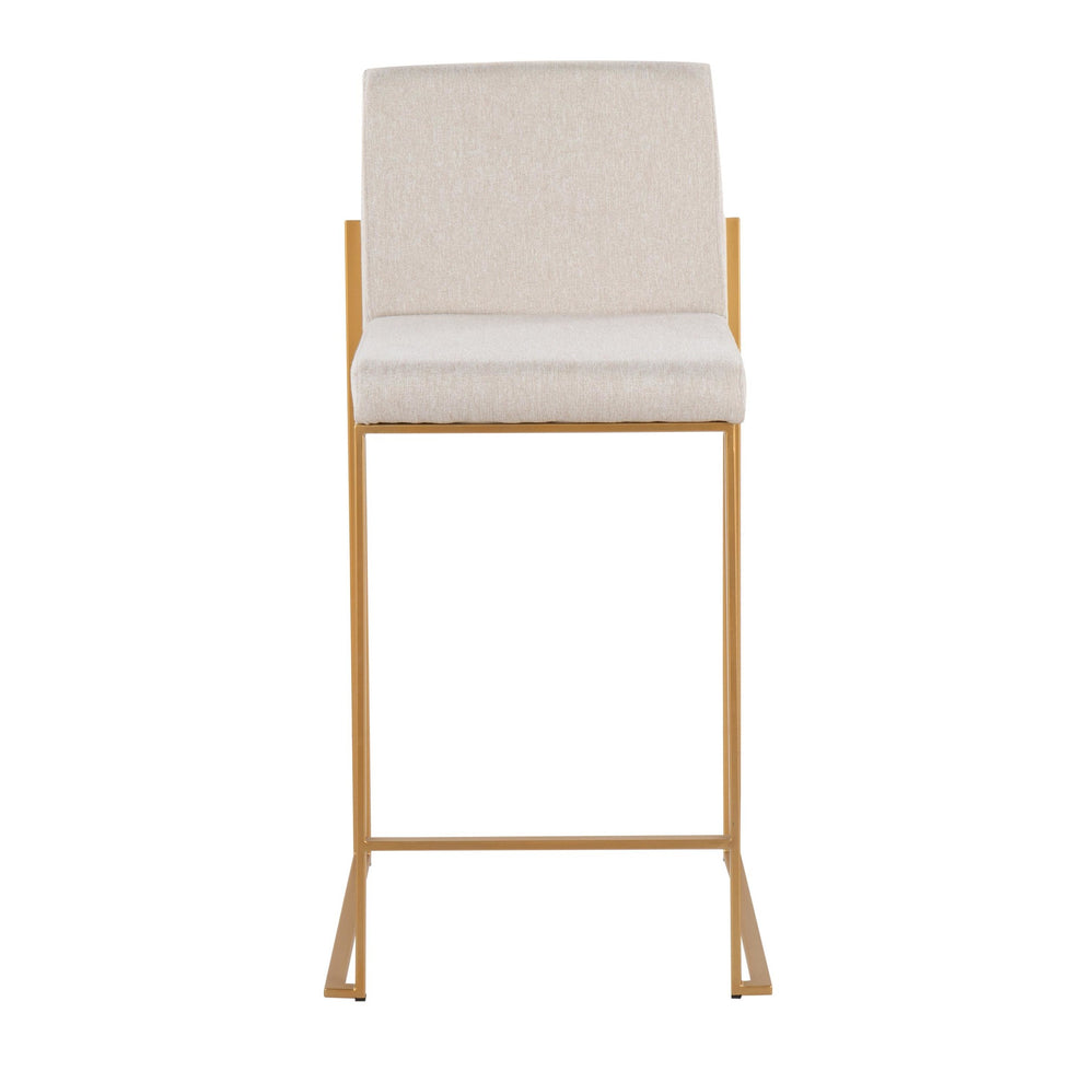 Fuji Contemporary High Back Counter Stool in Gold Steel and Beige Fabric By LumiSource - Set of 2 | Counter Stools | Modishstore - 2