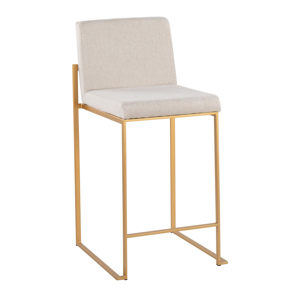 Fuji Contemporary High Back Counter Stool in Gold Steel and Beige Fabric By LumiSource - Set of 2 | Counter Stools | Modishstore - 5