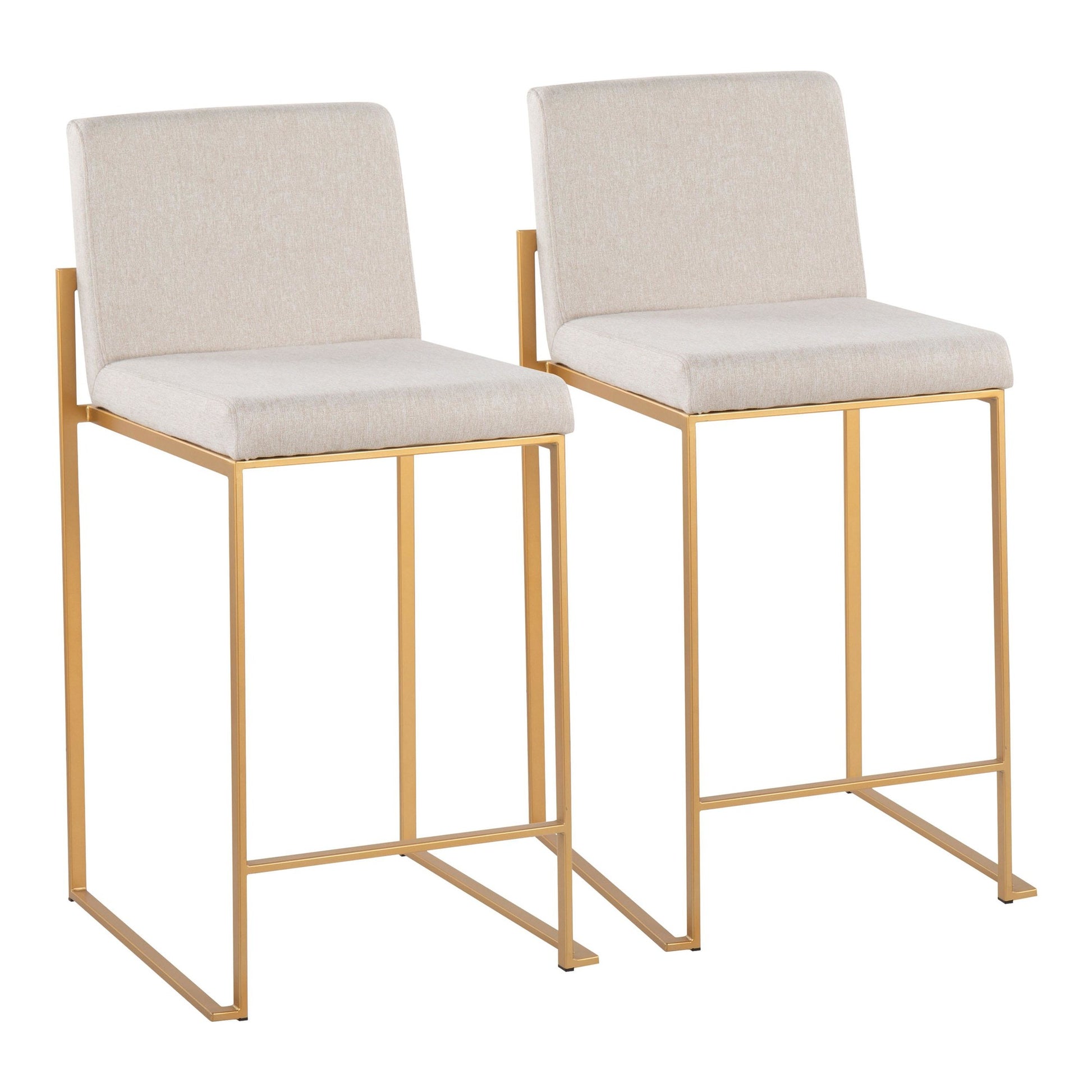 Fuji Contemporary High Back Counter Stool in Gold Steel and Beige Fabric By LumiSource - Set of 2 | Counter Stools | Modishstore