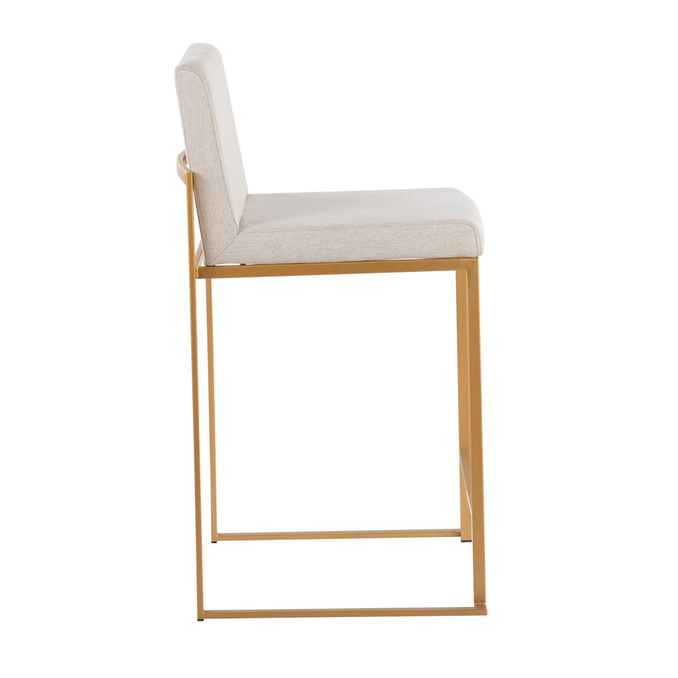 Fuji Contemporary High Back Counter Stool in Gold Steel and Beige Fabric By LumiSource - Set of 2 | Counter Stools | Modishstore - 6