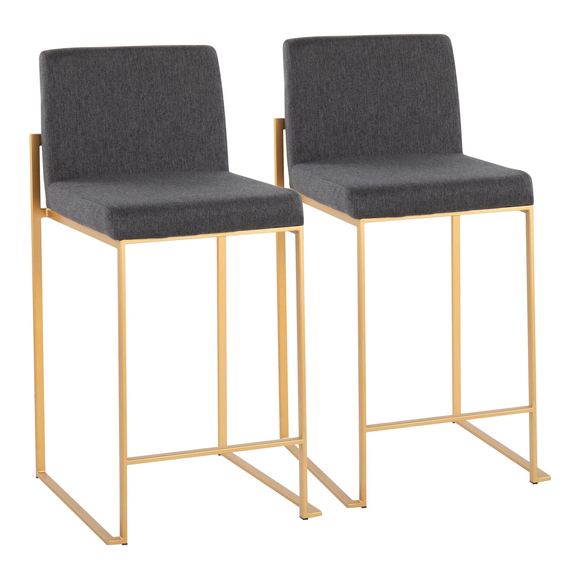Fuji Contemporary High Back Counter Stool in Gold Steel and Beige Fabric By LumiSource - Set of 2 | Counter Stools | Modishstore - 9