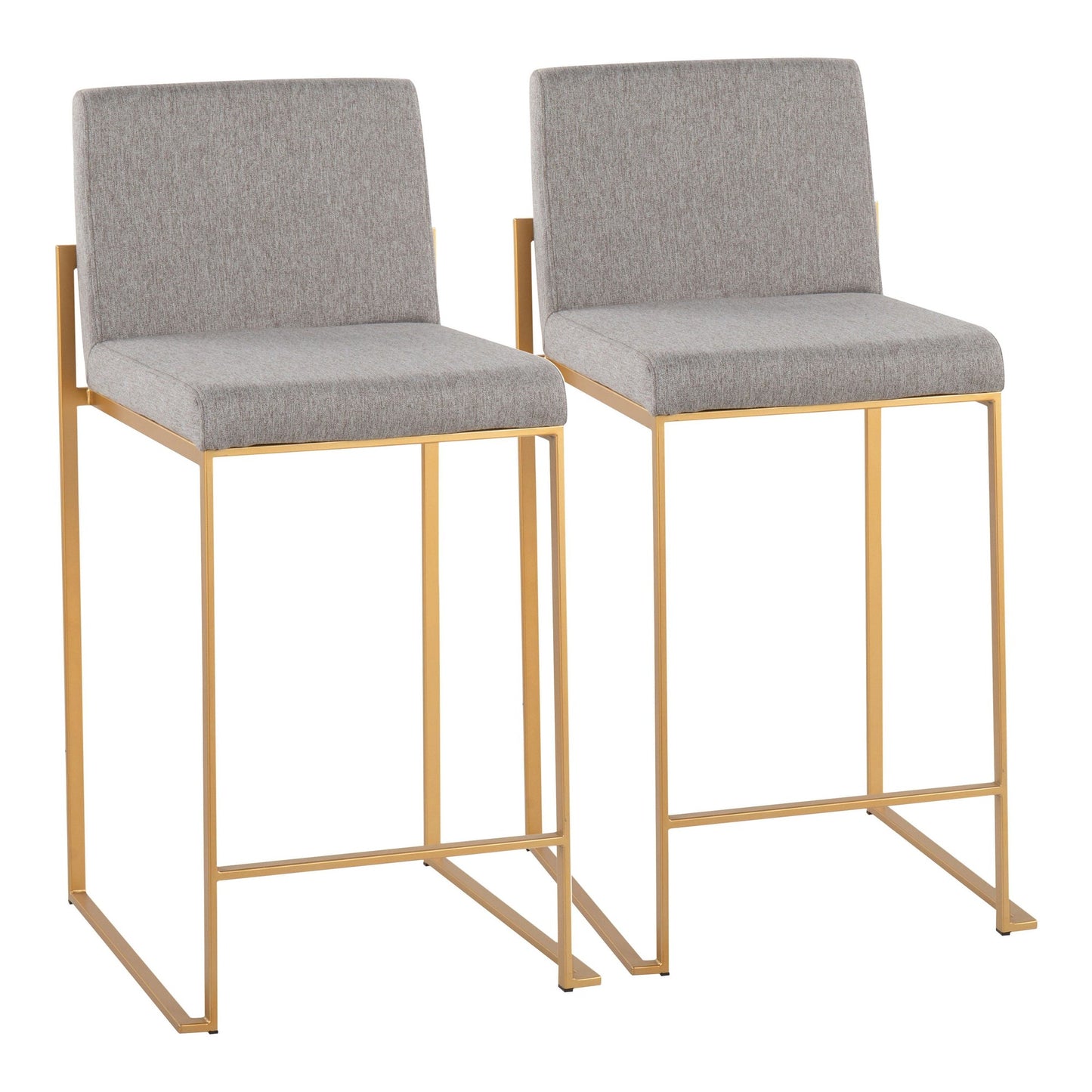 Fuji Contemporary High Back Counter Stool in Gold Steel and Beige Fabric By LumiSource - Set of 2 | Counter Stools | Modishstore - 17
