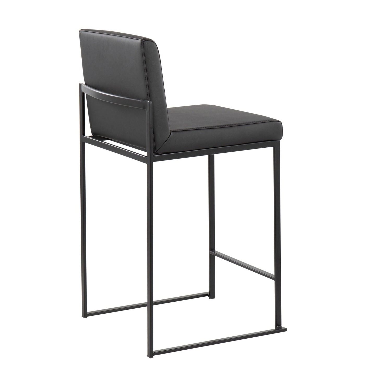 Fuji Contemporary High Back Barstool in Black Steel and White Faux Leather By LumiSource - Set of 2 | Bar Stools | Modishstore - 15