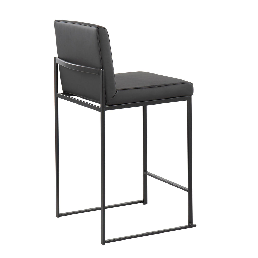Fuji Contemporary High Back Barstool in Black Steel and White Faux Leather By LumiSource - Set of 2 | Bar Stools | Modishstore - 15