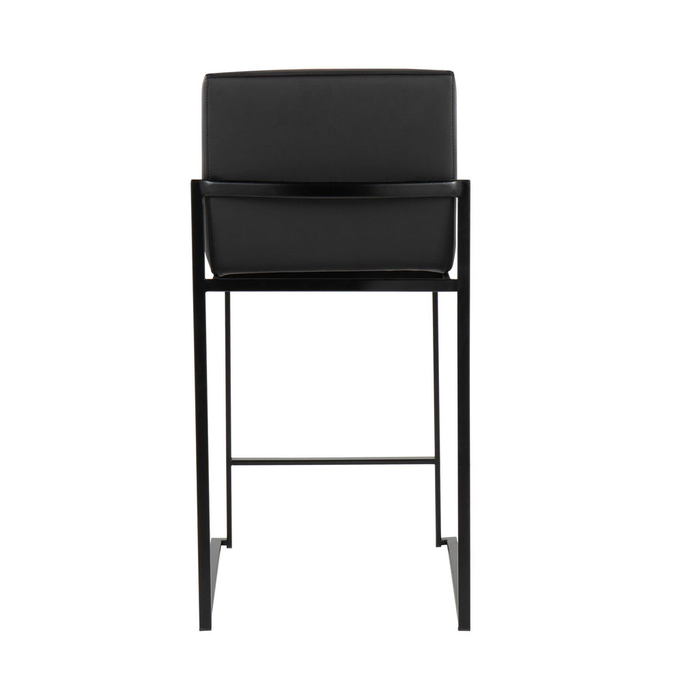 Fuji Contemporary High Back Barstool in Black Steel and White Faux Leather By LumiSource - Set of 2 | Bar Stools | Modishstore - 16