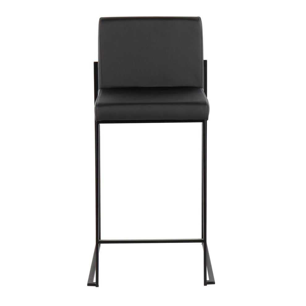 Fuji Contemporary High Back Barstool in Black Steel and White Faux Leather By LumiSource - Set of 2 | Bar Stools | Modishstore - 10
