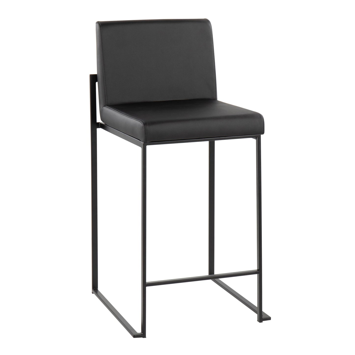 Fuji Contemporary High Back Barstool in Black Steel and White Faux Leather By LumiSource - Set of 2 | Bar Stools | Modishstore - 13