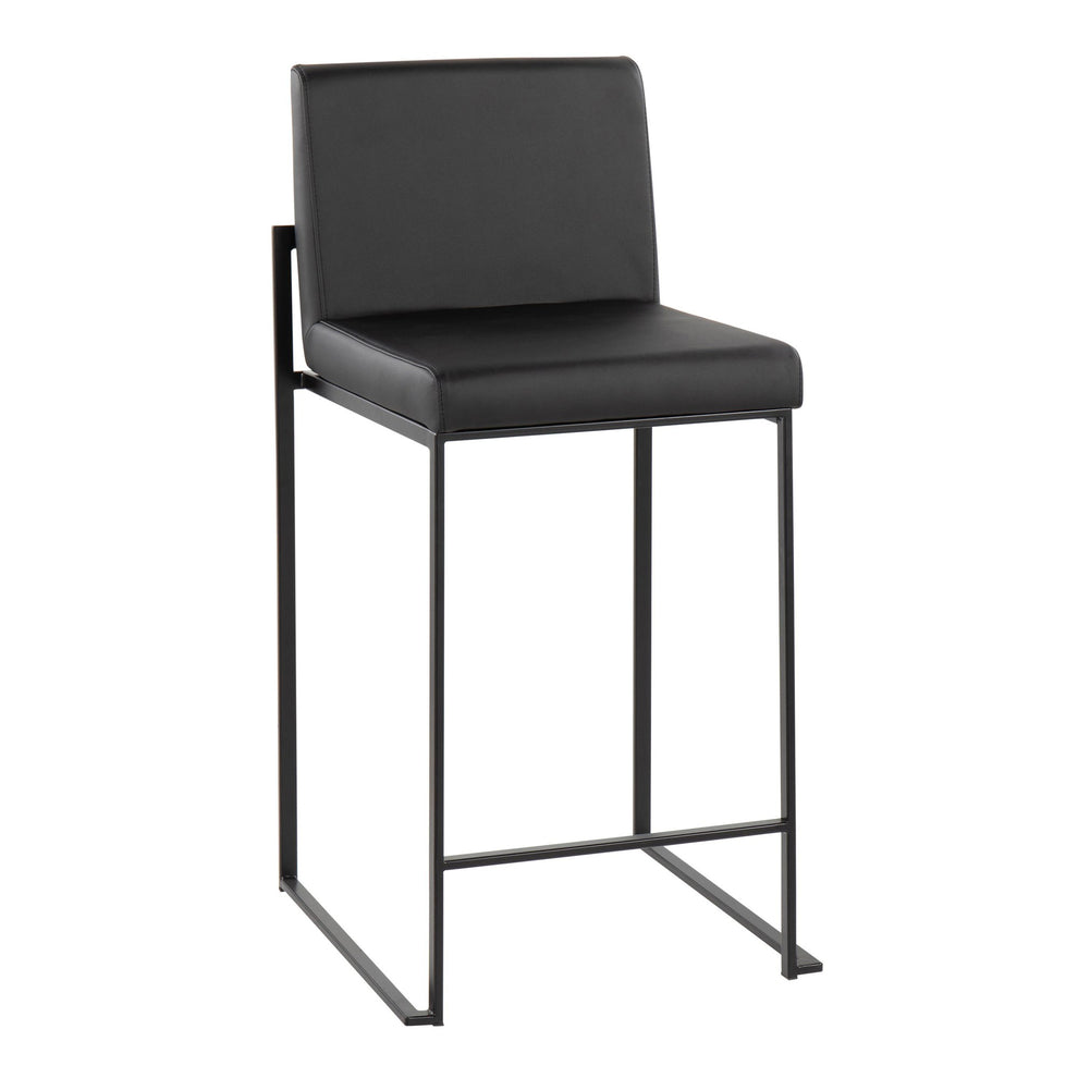 Fuji Contemporary High Back Barstool in Black Steel and White Faux Leather By LumiSource - Set of 2 | Bar Stools | Modishstore - 13