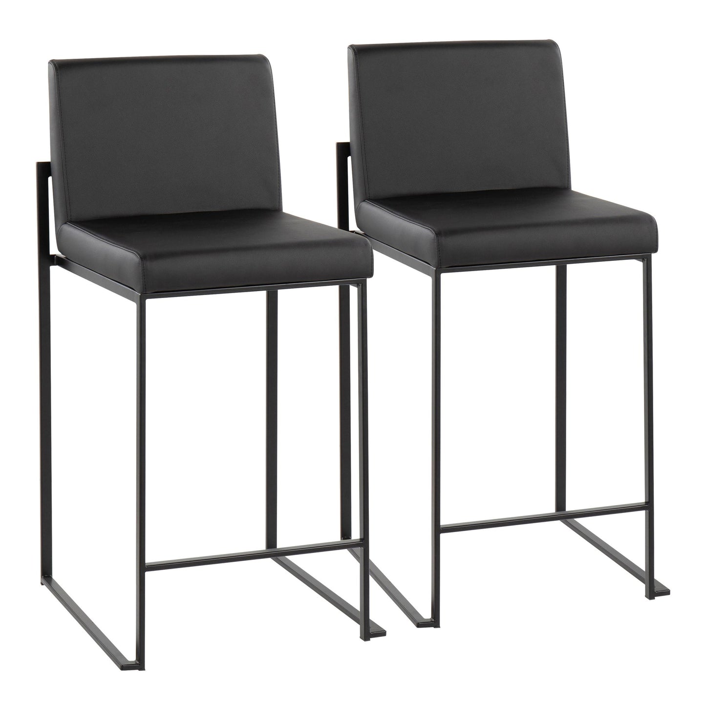 Fuji Contemporary High Back Barstool in Black Steel and White Faux Leather By LumiSource - Set of 2 | Bar Stools | Modishstore - 9