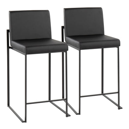Fuji Contemporary High Back Barstool in Black Steel and White Faux Leather By LumiSource - Set of 2 | Bar Stools | Modishstore - 9