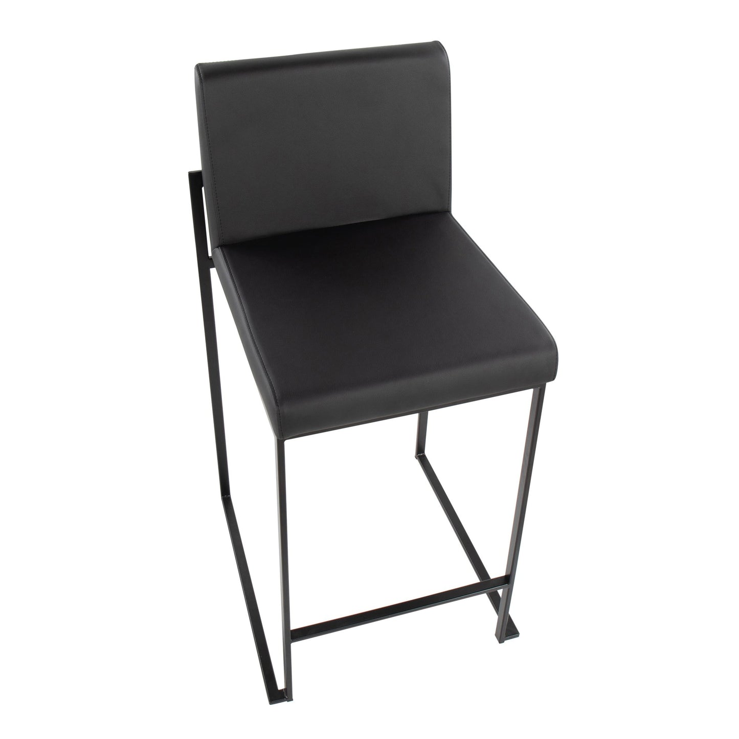Fuji Contemporary High Back Barstool in Black Steel and White Faux Leather By LumiSource - Set of 2 | Bar Stools | Modishstore - 11
