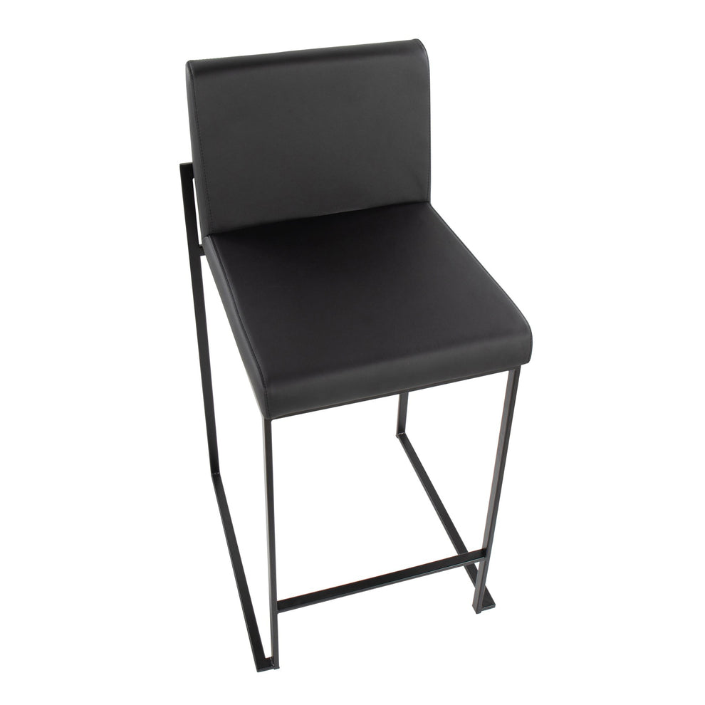 Fuji Contemporary High Back Barstool in Black Steel and White Faux Leather By LumiSource - Set of 2 | Bar Stools | Modishstore - 11
