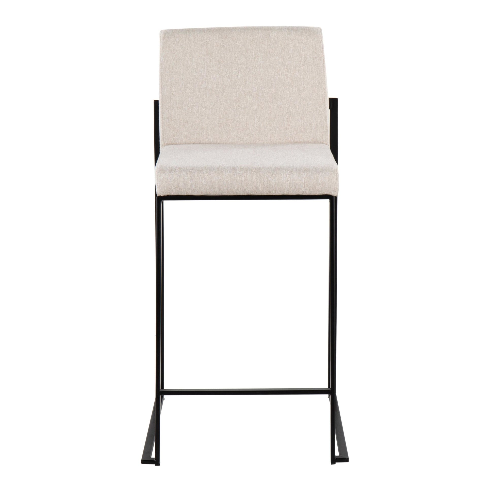 Fuji Contemporary High Back Counter Stool in Black Steel and Beige Fabric By LumiSource - Set of 2 | Counter Stools | Modishstore - 2