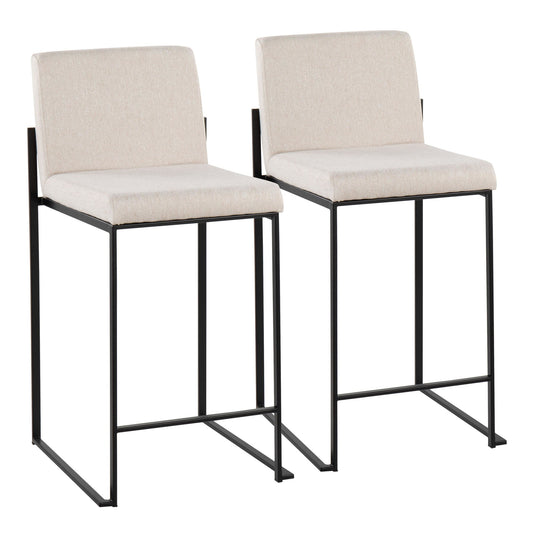 Fuji Contemporary High Back Counter Stool in Black Steel and Beige Fabric By LumiSource - Set of 2 | Counter Stools | Modishstore