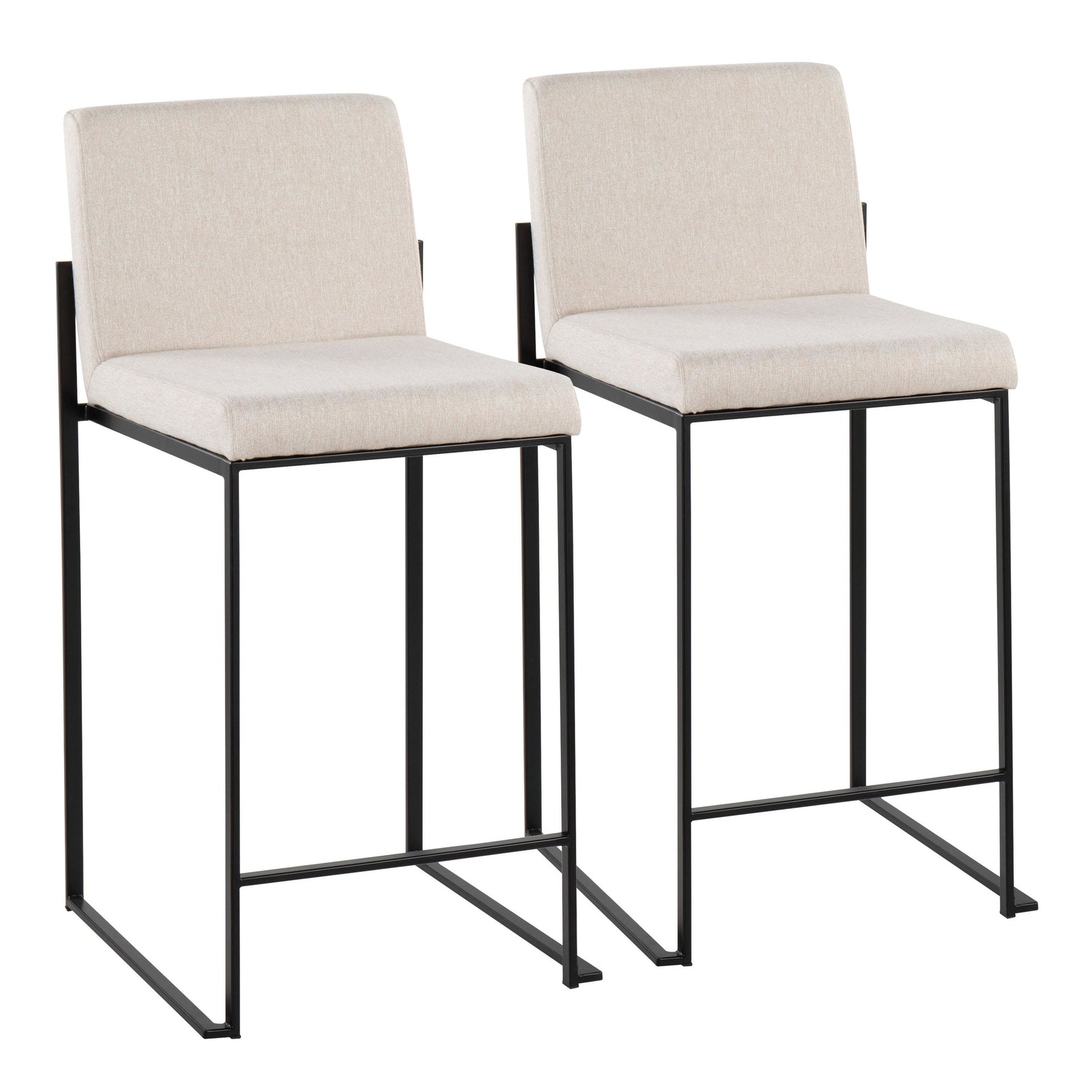 Fuji Contemporary High Back Counter Stool in Black Steel and Beige Fabric By LumiSource - Set of 2 | Counter Stools | Modishstore