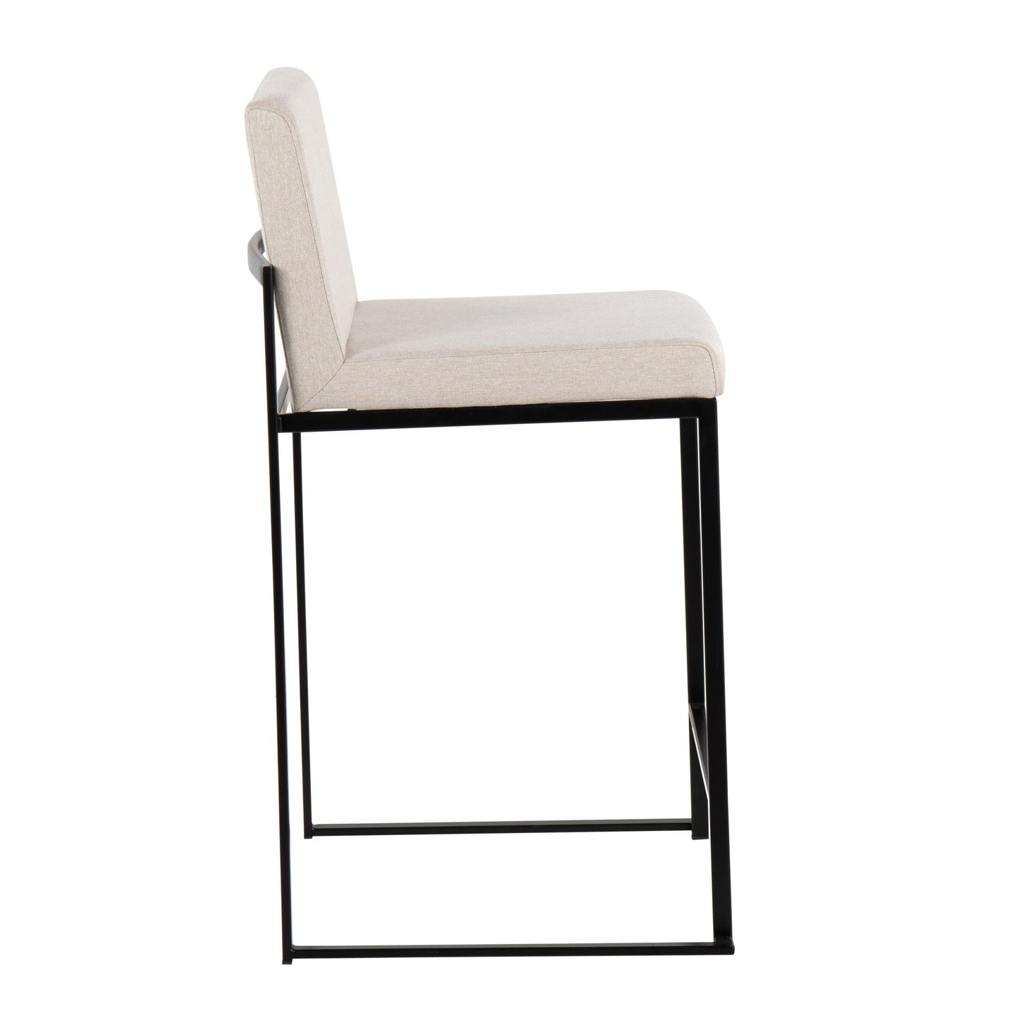 Fuji Contemporary High Back Counter Stool in Black Steel and Beige Fabric By LumiSource - Set of 2 | Counter Stools | Modishstore - 6