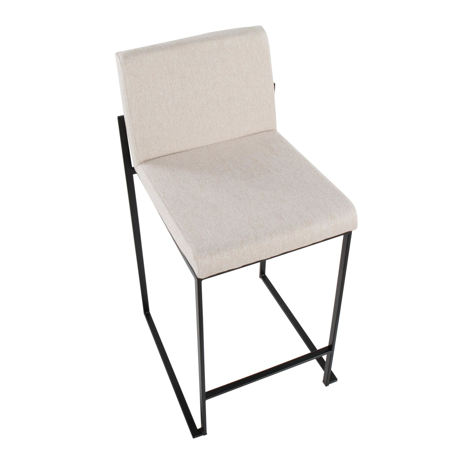 Fuji Contemporary High Back Counter Stool in Black Steel and Beige Fabric By LumiSource - Set of 2 | Counter Stools | Modishstore - 3