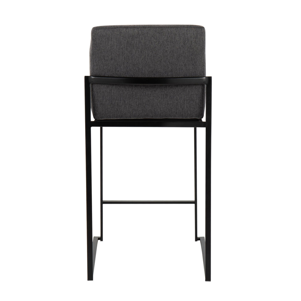 Fuji Contemporary High Back Counter Stool in Black Steel and Beige Fabric By LumiSource - Set of 2 | Counter Stools | Modishstore - 16