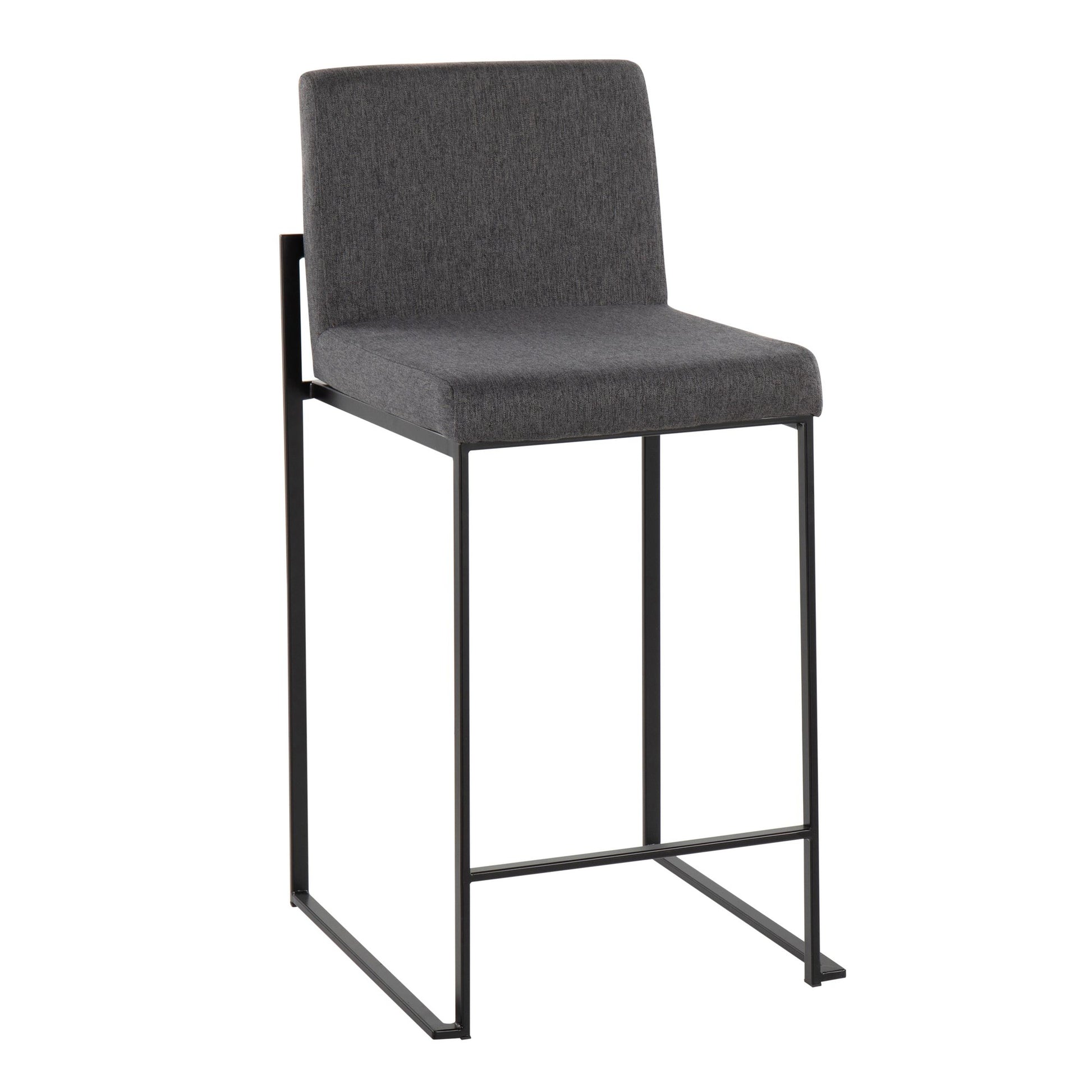 Fuji Contemporary High Back Counter Stool in Black Steel and Beige Fabric By LumiSource - Set of 2 | Counter Stools | Modishstore - 13