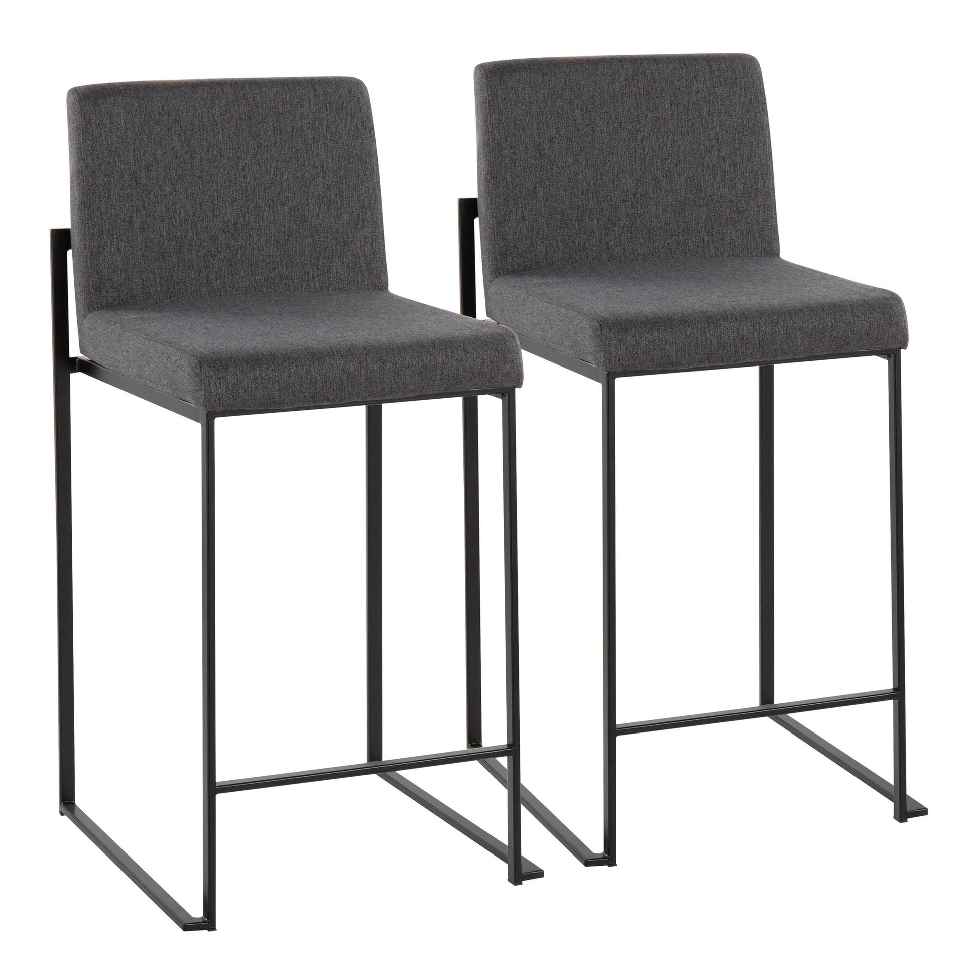 Fuji Contemporary High Back Counter Stool in Black Steel and Beige Fabric By LumiSource - Set of 2 | Counter Stools | Modishstore - 9