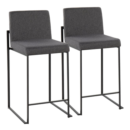 Fuji Contemporary High Back Counter Stool in Black Steel and Beige Fabric By LumiSource - Set of 2 | Counter Stools | Modishstore - 9